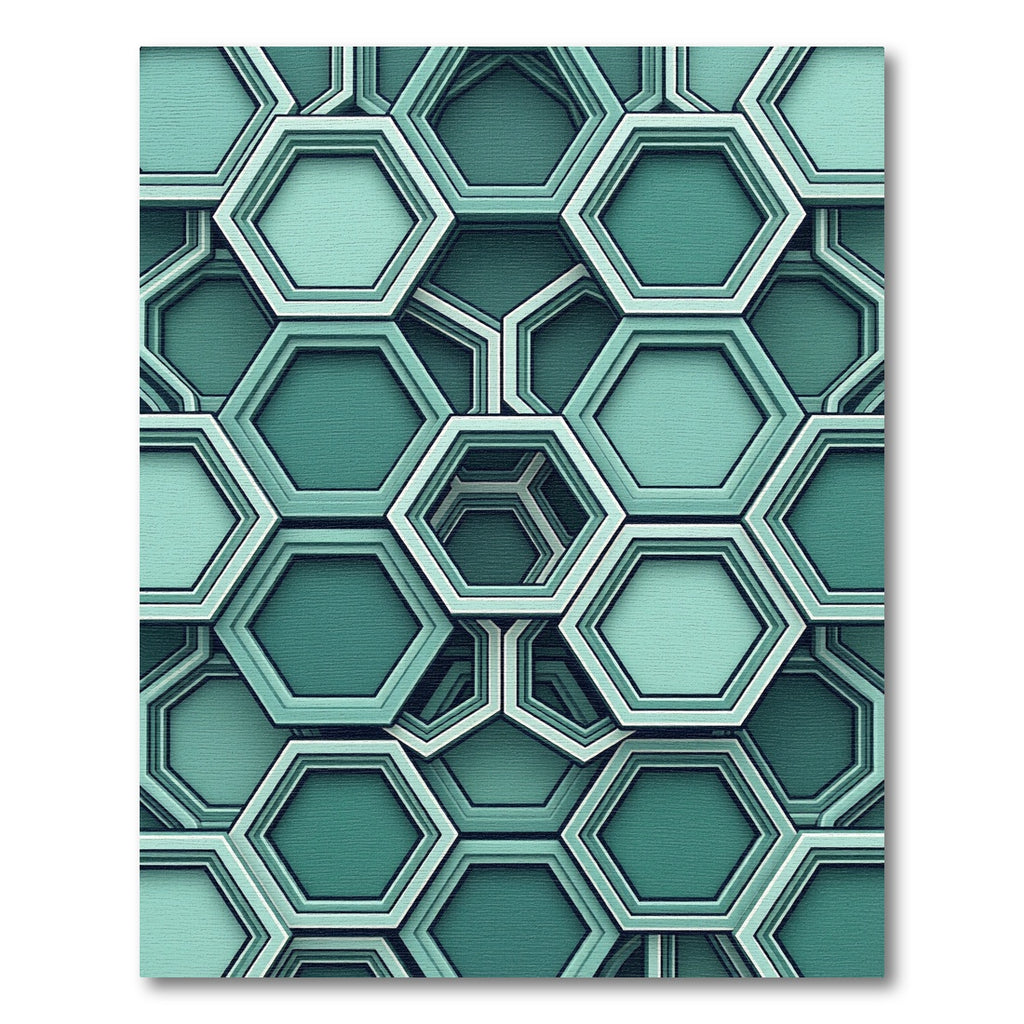 Modern Teal Geometric Hexagon Layered Art Rug