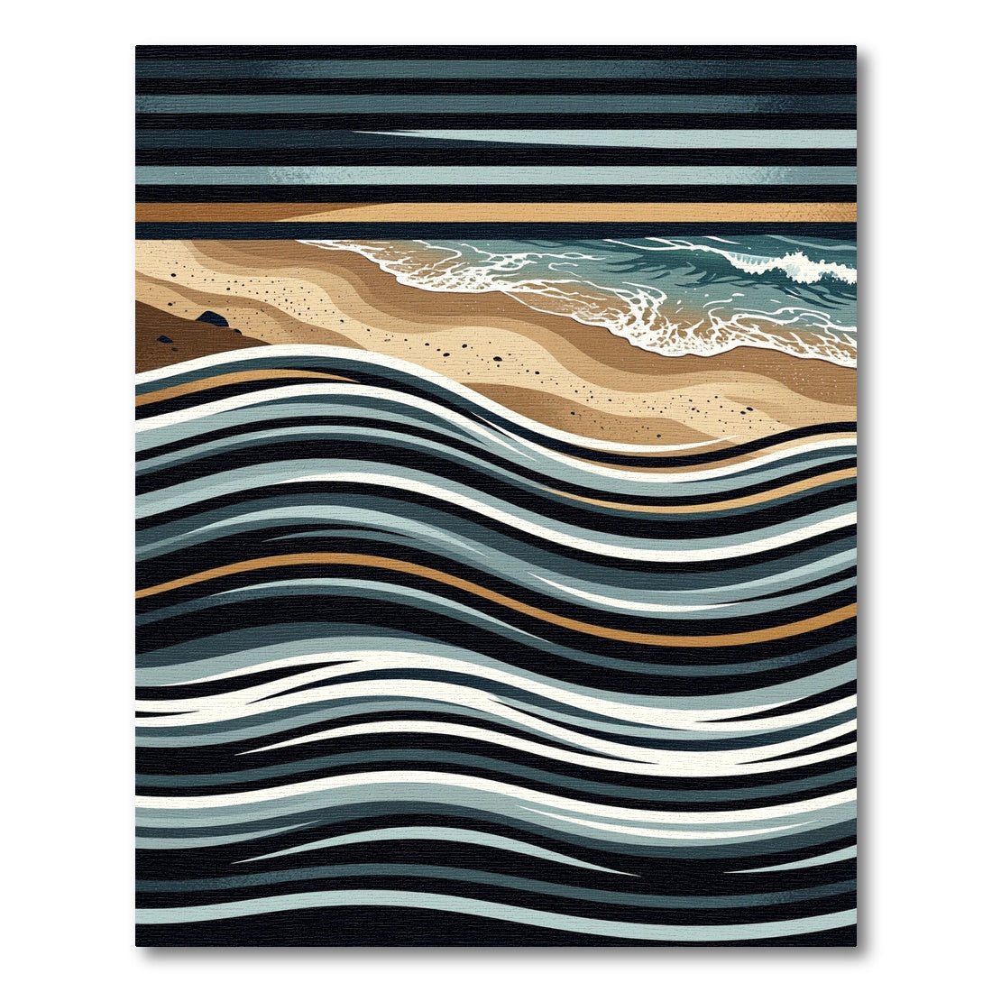 Coastal Wave Abstract Blue Gradient Striped Rug