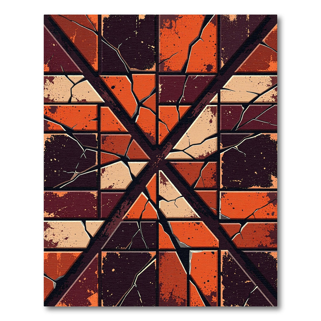 Cracked Earth Tone Geometric Mosaic Rug