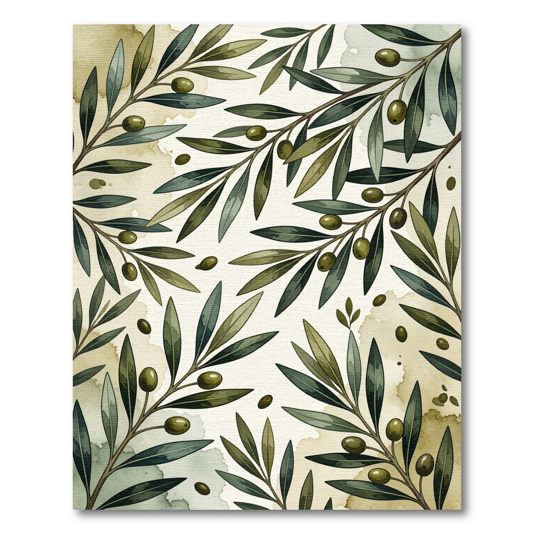 Green Olive Branch Watercolor Botanical Rug