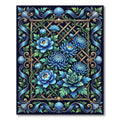Ornate Blue Chrysanthemum Garden Lattice Rug