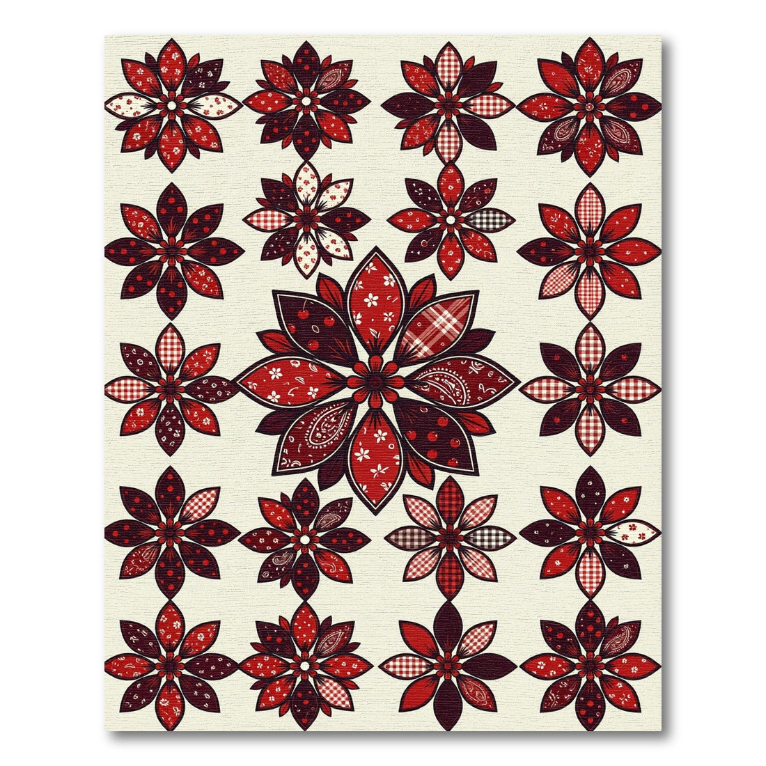 Crimson Floral Medallion Patchwork Rug