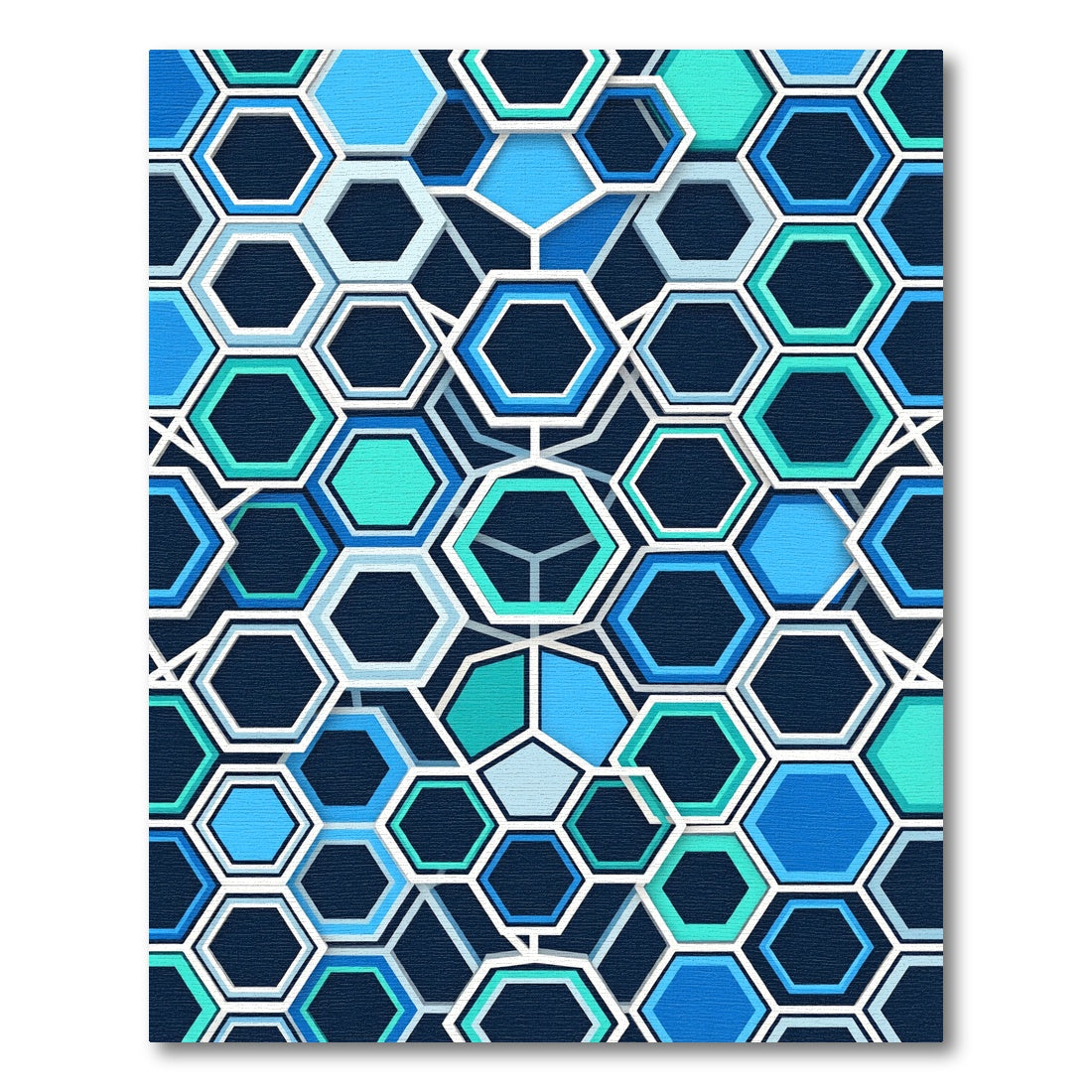 Modern Blue Gradient Geometric Hexagon Rug