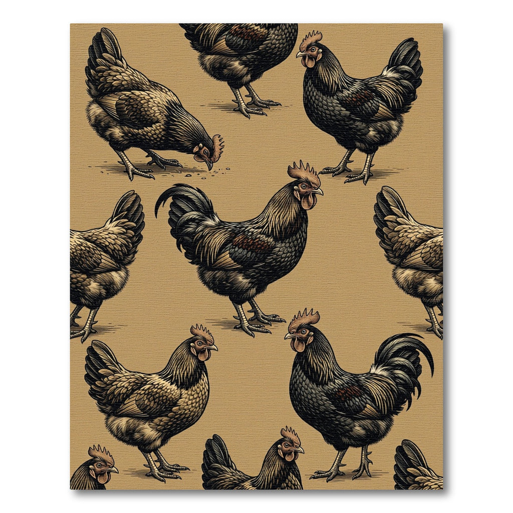 Classic Black Rooster Farmhouse Tan Rug