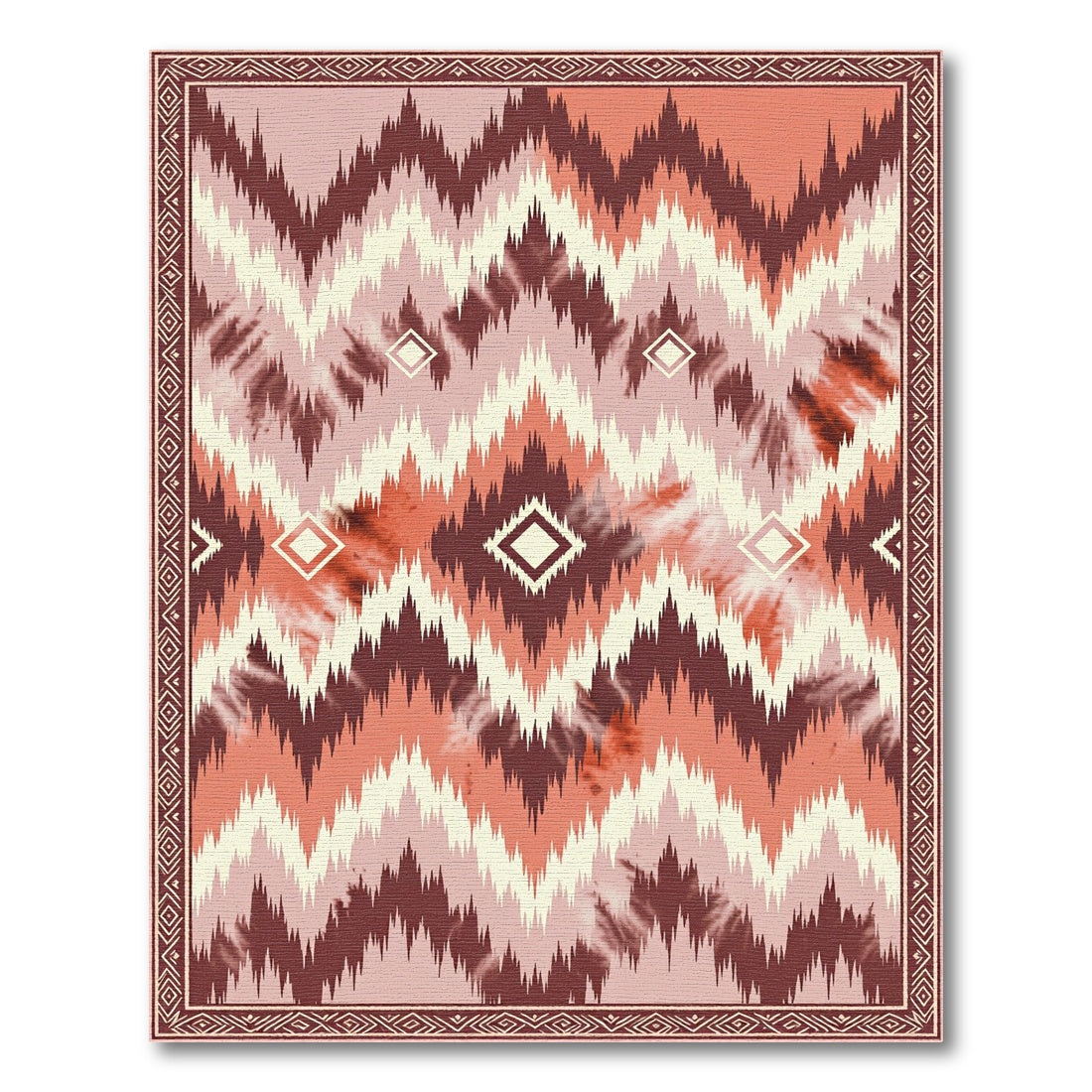 Terracotta Pink Abstract Chevron Tie-Dye Rug