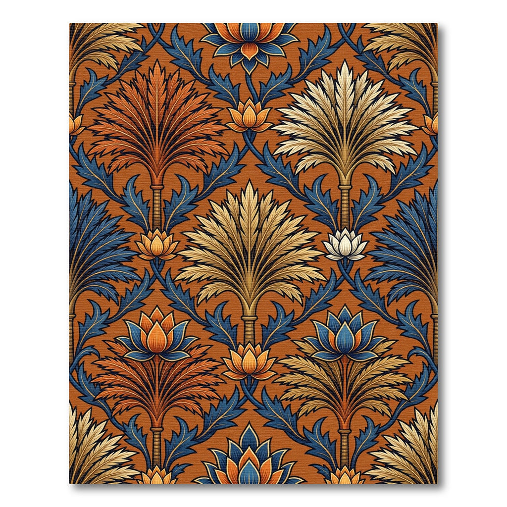 Ornate Terracotta Palm Leaf Botanical Rug