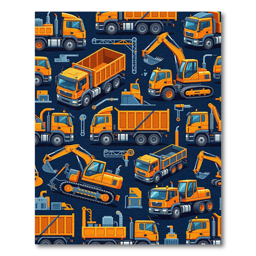 Vibrant Orange Construction Truck Seamless Art Rug