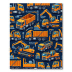 Vibrant Orange Construction Truck Seamless Art Rug