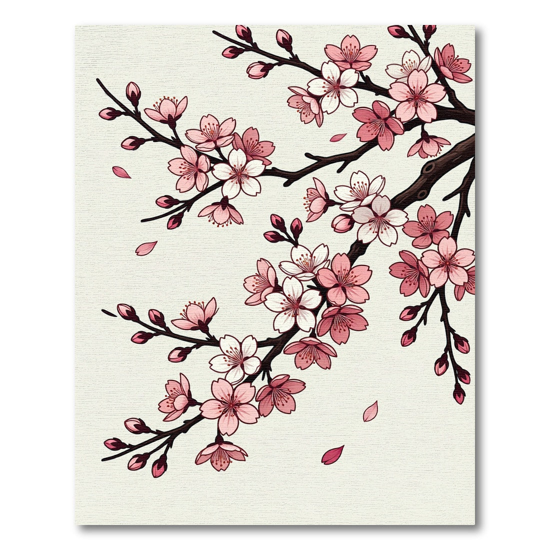 Blossoming Pink Cherry Branch Illustration Rug
