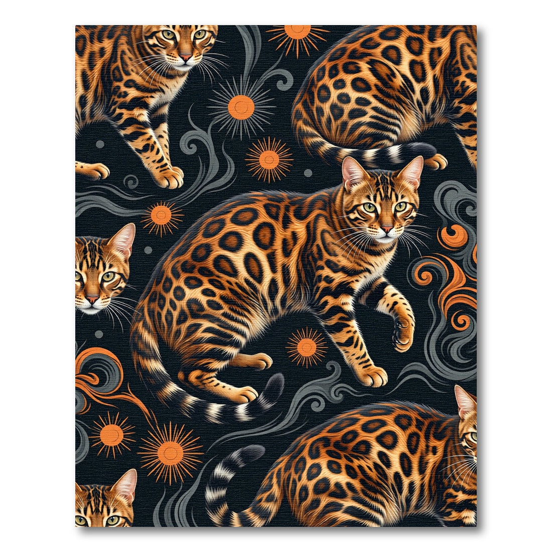 Celestial Bengal Leopard Sunburst Art Rug
