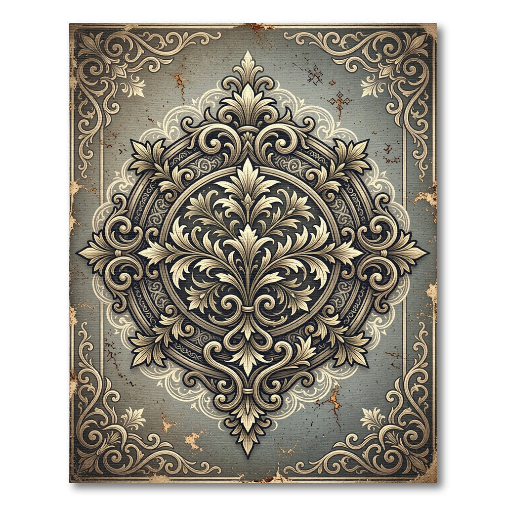 Ornate Gold Scrollwork Medallion Rug