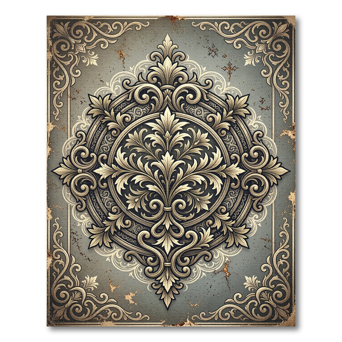 Ornate Gold Scrollwork Medallion Rug