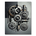 Industrial Monochrome Mechanical Gear Composition Rug