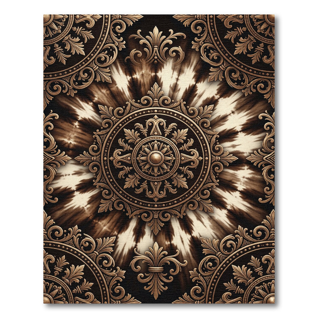 Ornate Golden Baroque Radial Sunburst Rug