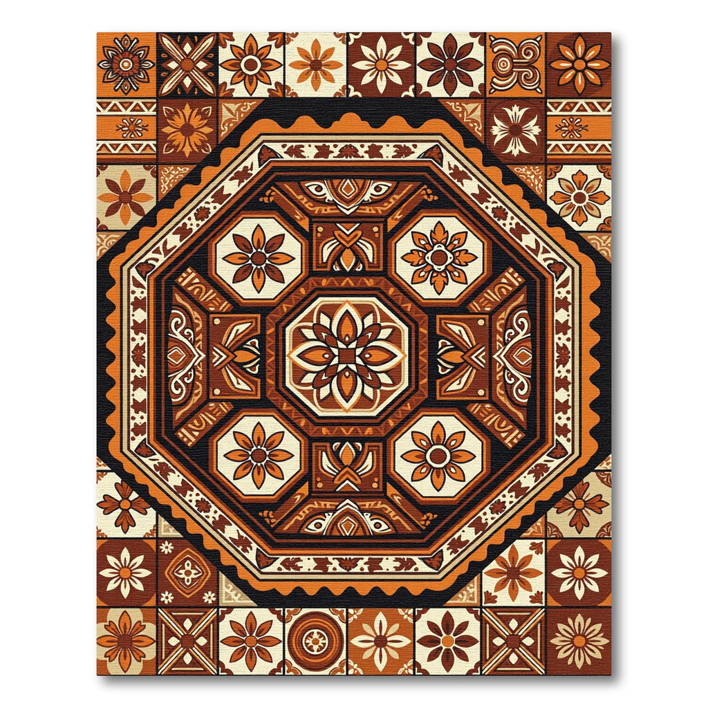 Earthy Terracotta Octagonal Floral Medallion Rug