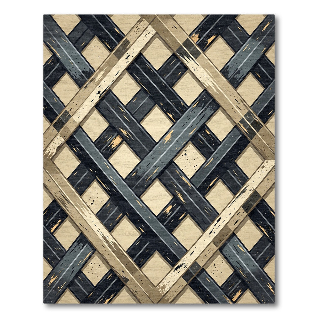 Golden Metallic Grid Lattice Industrial Rug
