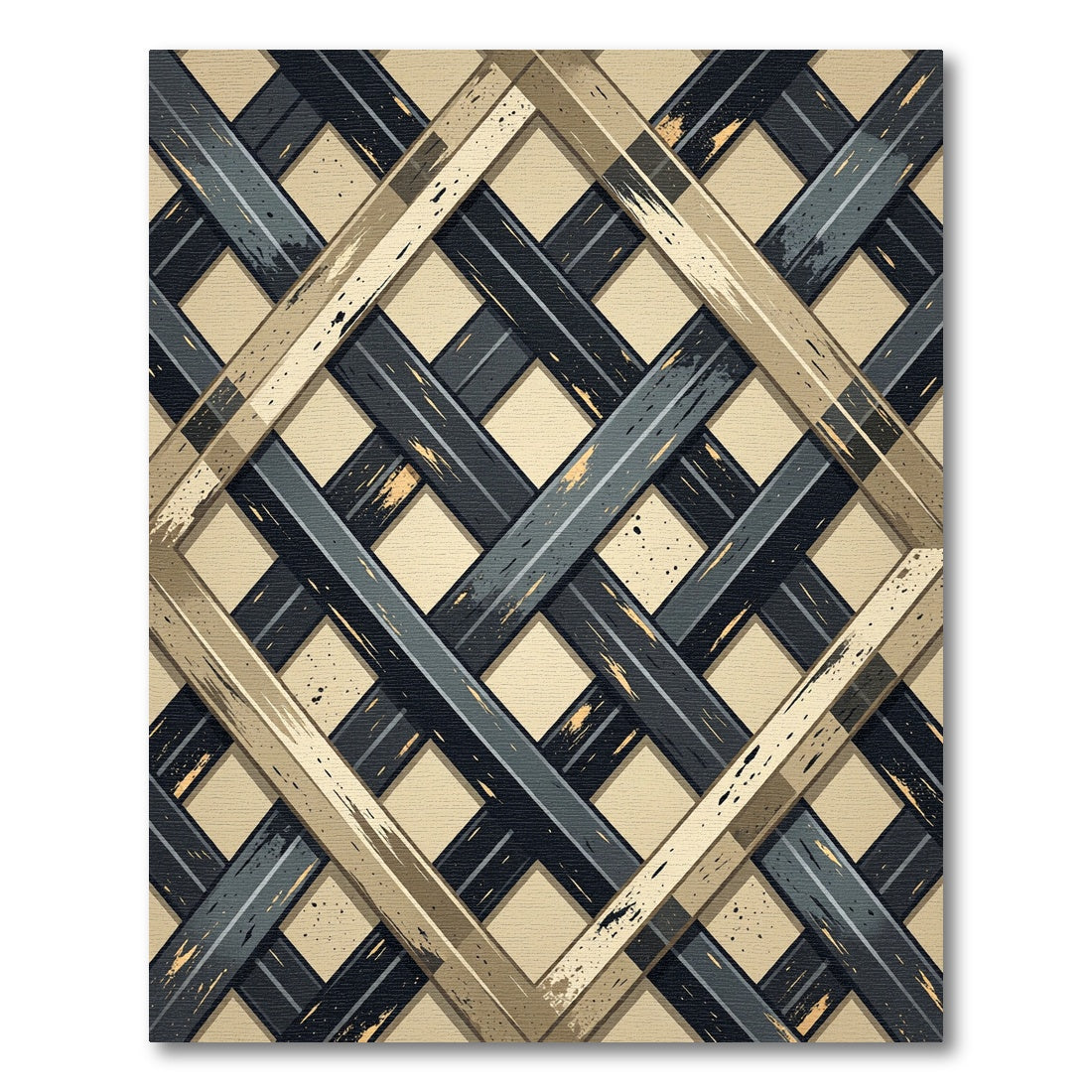 Golden Metallic Grid Lattice Industrial Rug