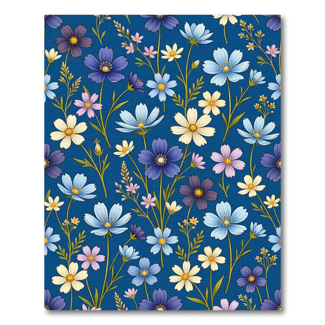 Deep Blue Floral Garden Medley Rug
