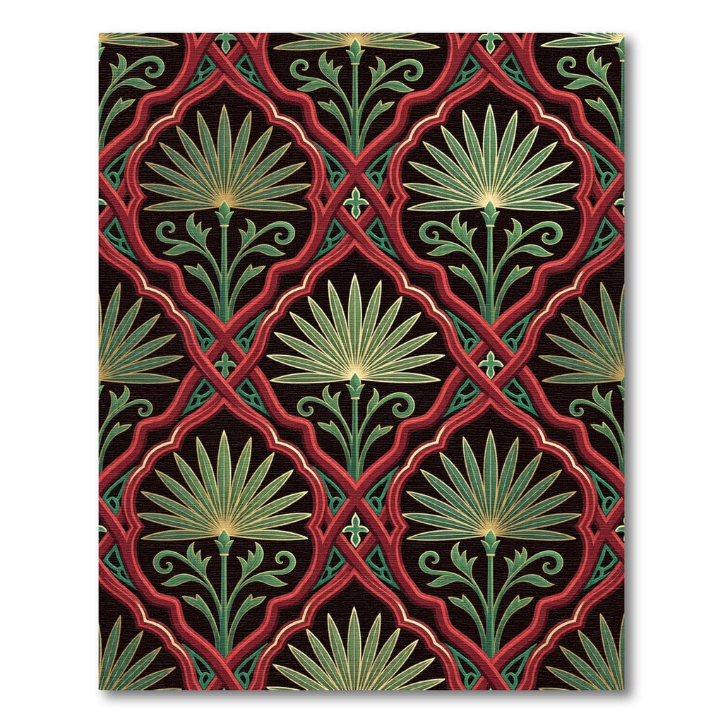 Crimson Green Fan Lattice Rug