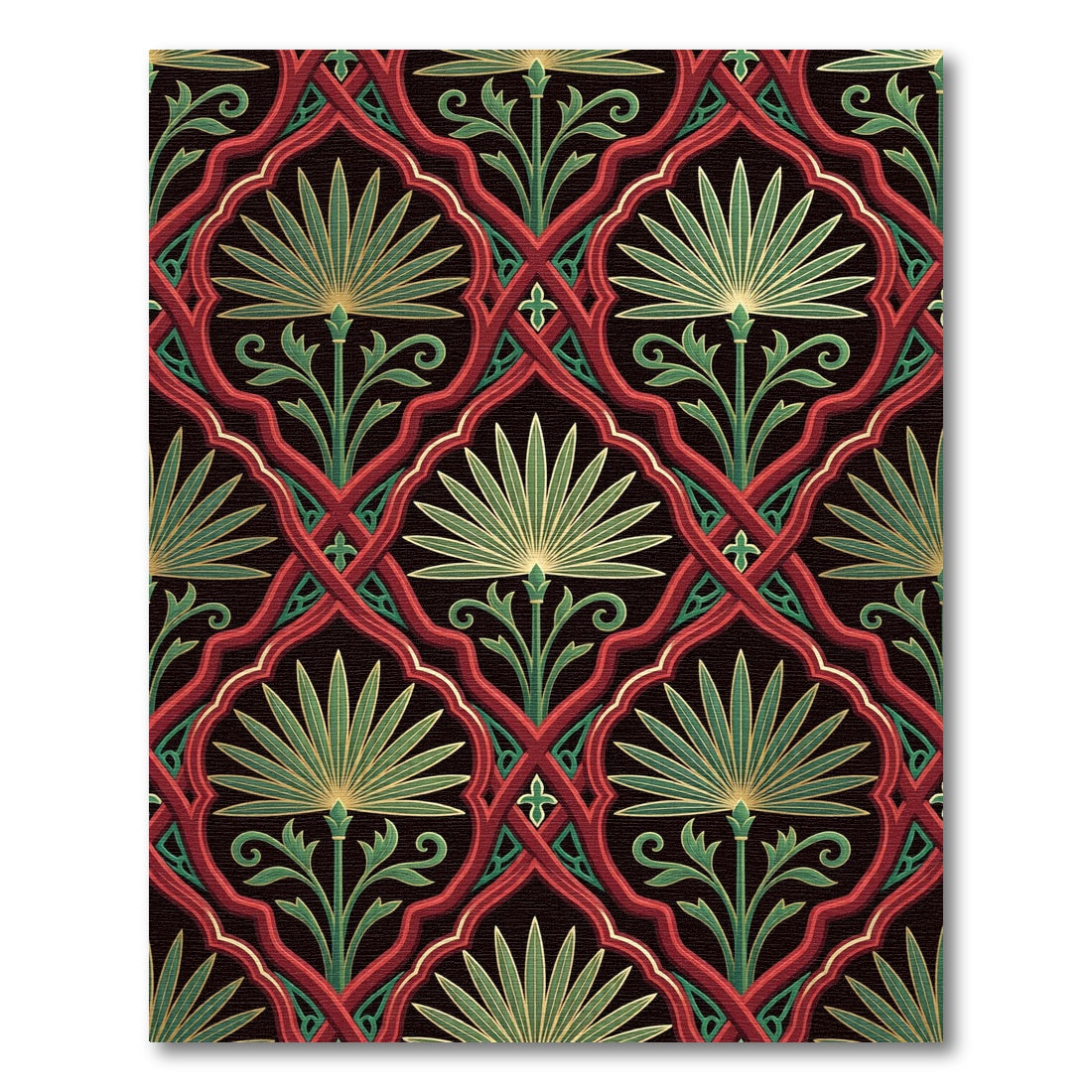 Crimson Green Fan Lattice Rug