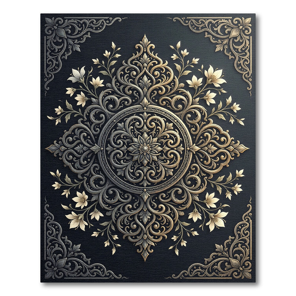 Ornate Scrollwork Floral Medallion Rug