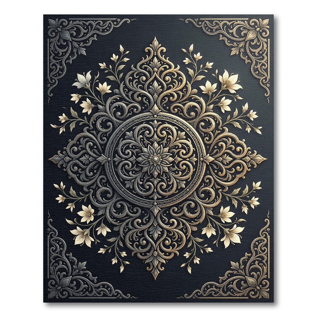 Ornate Scrollwork Floral Medallion Rug