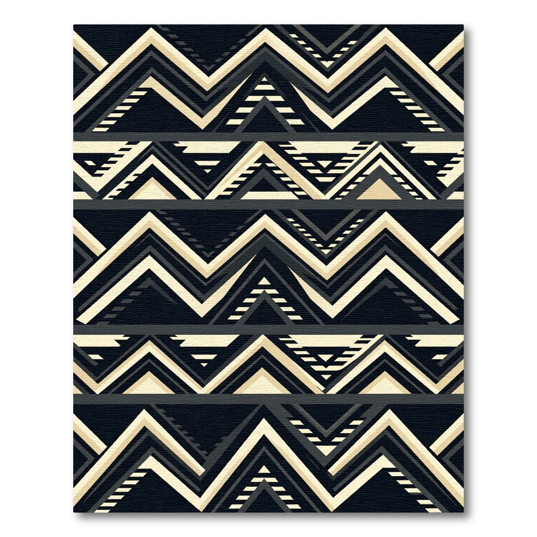 Bold Black Beige Geometric Chevron Rug