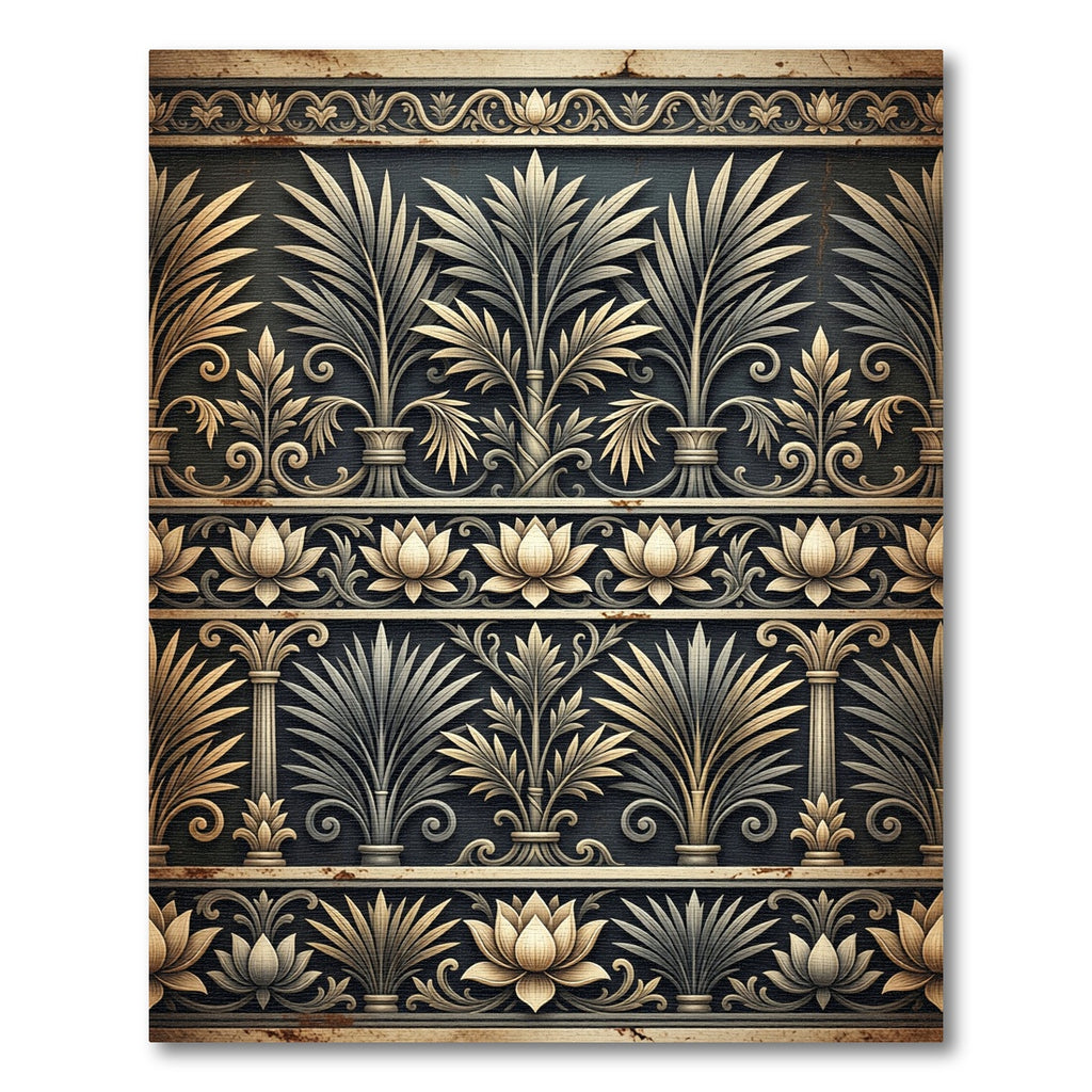 Elegant Gold Gray Lotus Palm Border Rug