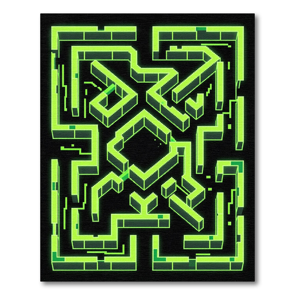 Neon Green Cybernetic Geometric Labyrinth Rug