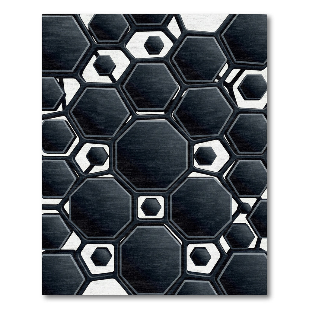 Chic Black Geometric Hexagon Cluster Rug