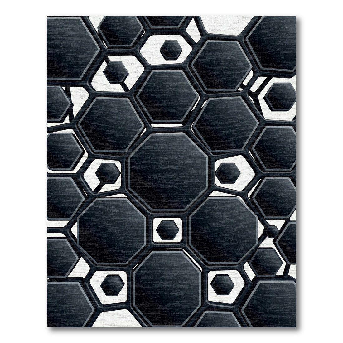 Chic Black Geometric Hexagon Cluster Rug