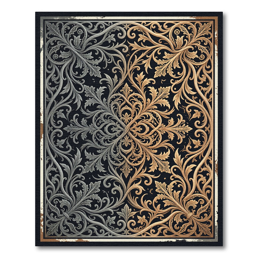 Elegant Silver and Gold Filigree Medallion Rug