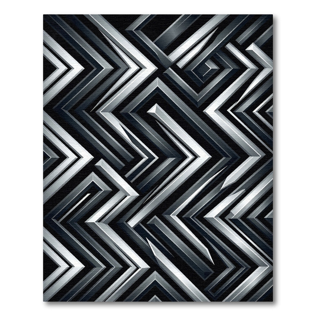 Metallic Silver Sharp Geometric Chevron Rug