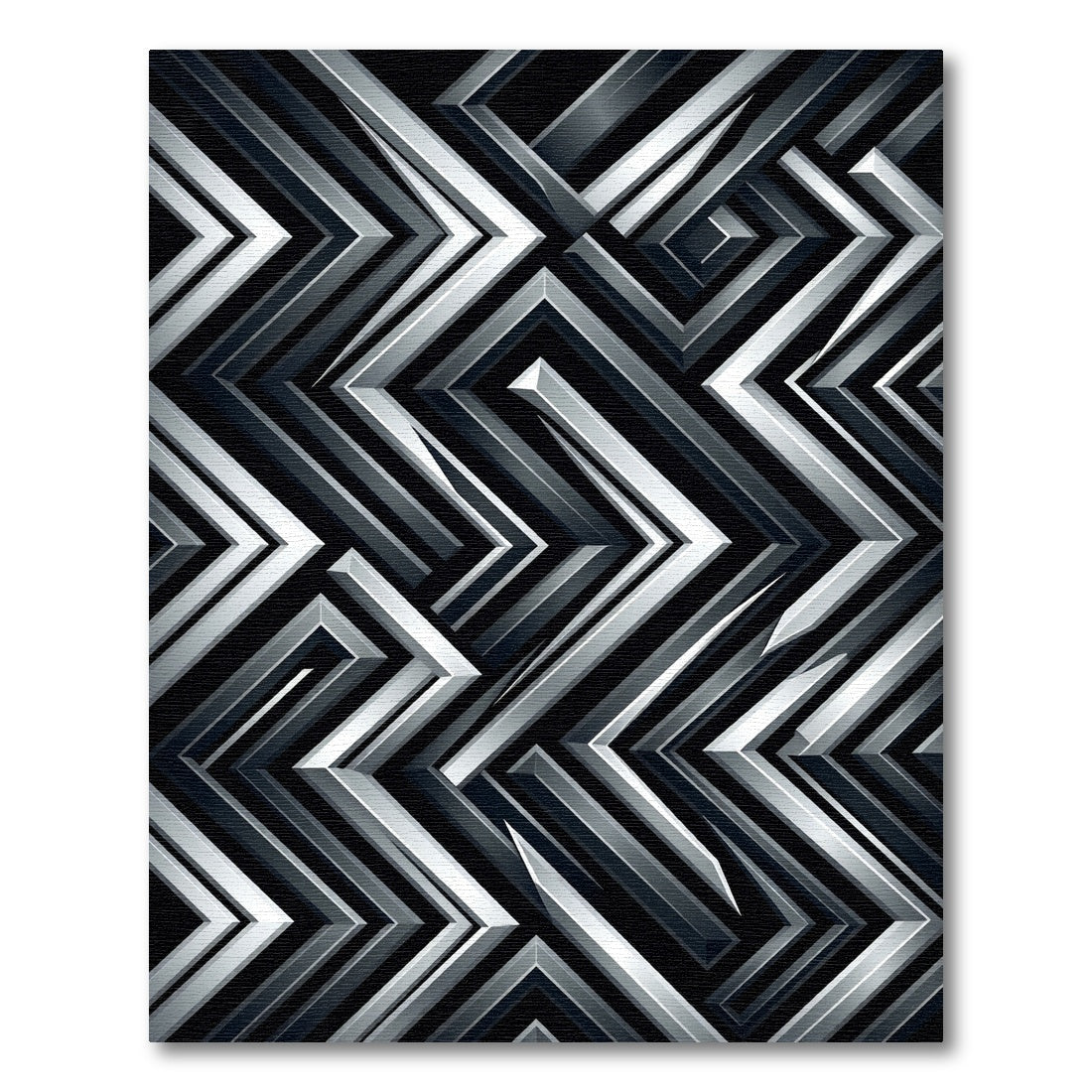 Metallic Silver Sharp Geometric Chevron Rug