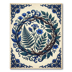 Blue Botanical Wreath with Ferns Rug