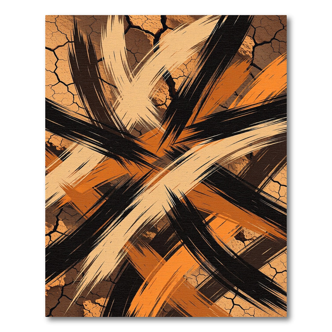 Brown Beige Black Orange Brushstrokes Rug