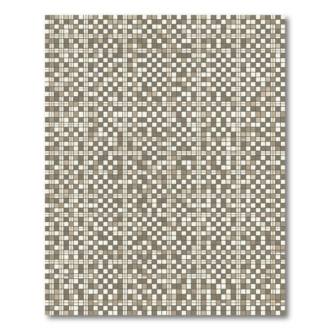 Neutral Tan Plaid Checkered Squares Rug