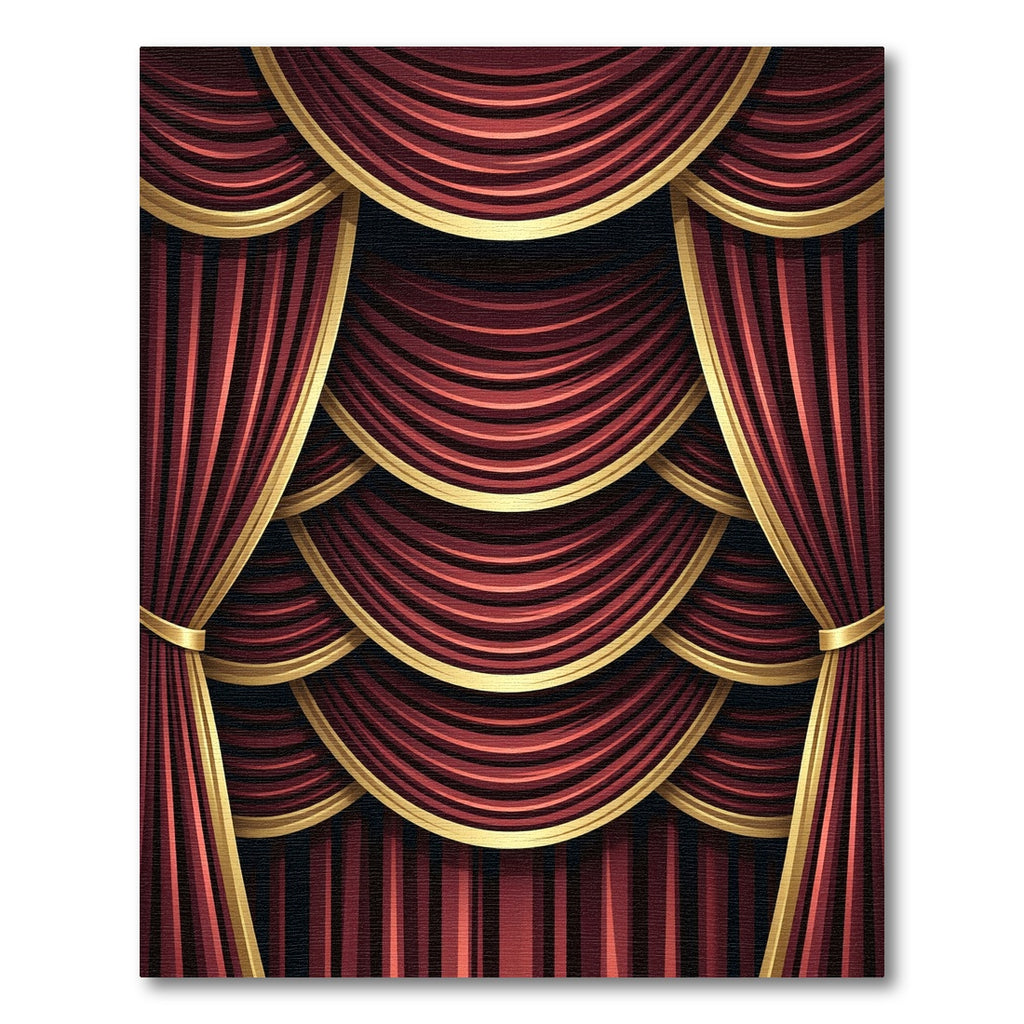 Regal Crimson Velvet Draped Theater Curtains Rug