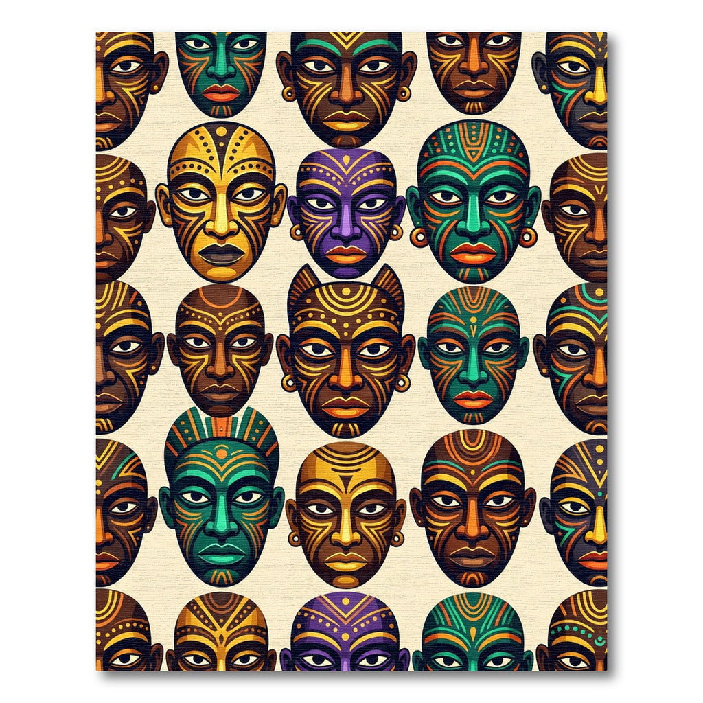 Vibrant Multicolored Tribal Mask Composition Rug