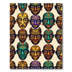 Vibrant Multicolored Tribal Mask Composition Rug