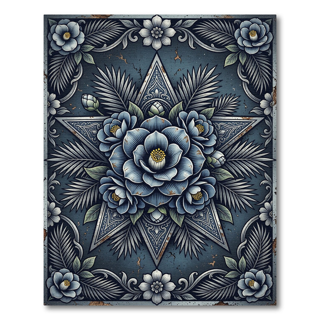 Midnight Blue Floral Star Medallion Rug