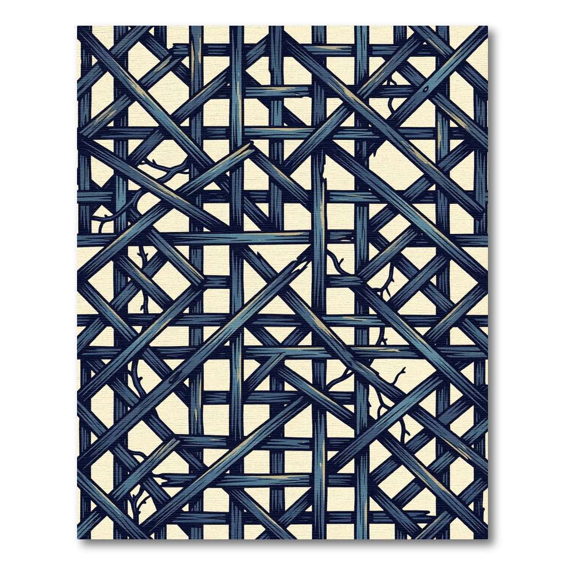 Geometric Navy Blue Lattice Twig Grid Rug