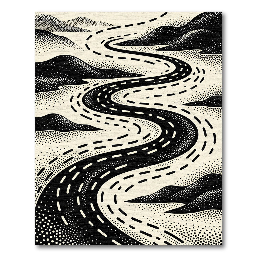 Winding Road Black Cream Abstract Rug