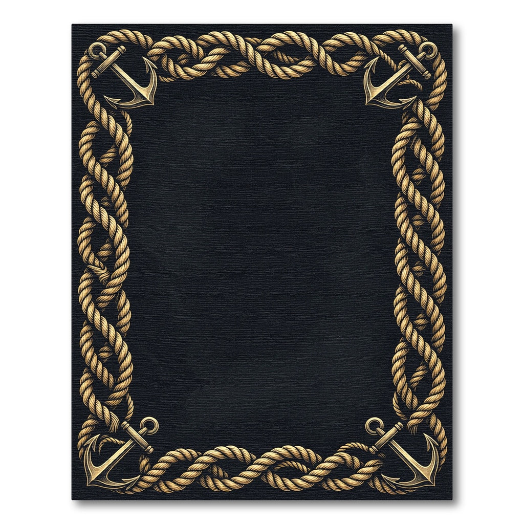 Golden Nautical Anchor Rope Border Rug