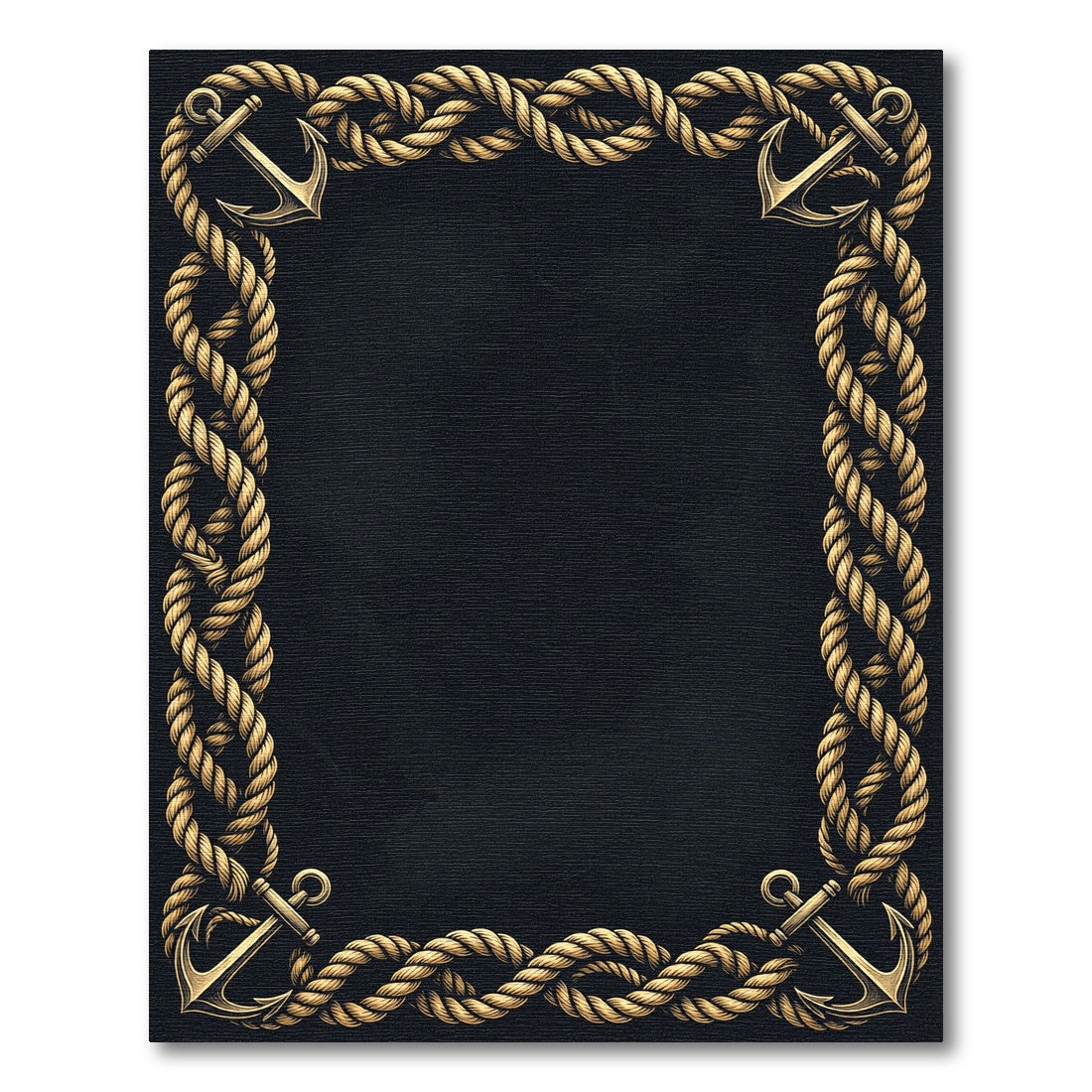 Golden Nautical Anchor Rope Border Rug