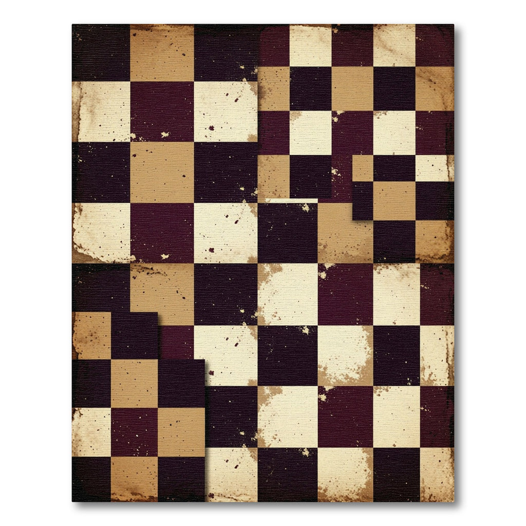Aged Checkerboard Burgundy Tan Rug