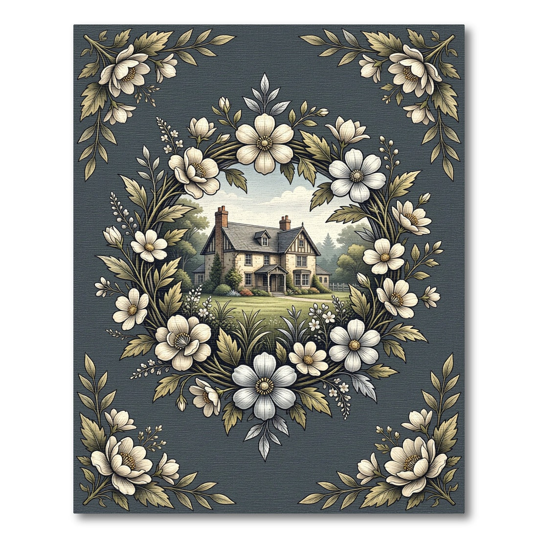 Botanical Wreath House Charcoal Floral Rug