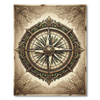 Ornate Golden Nautical Compass Medallion Rug