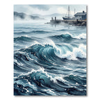 Deep Blue Crashing Ocean Waves Rug
