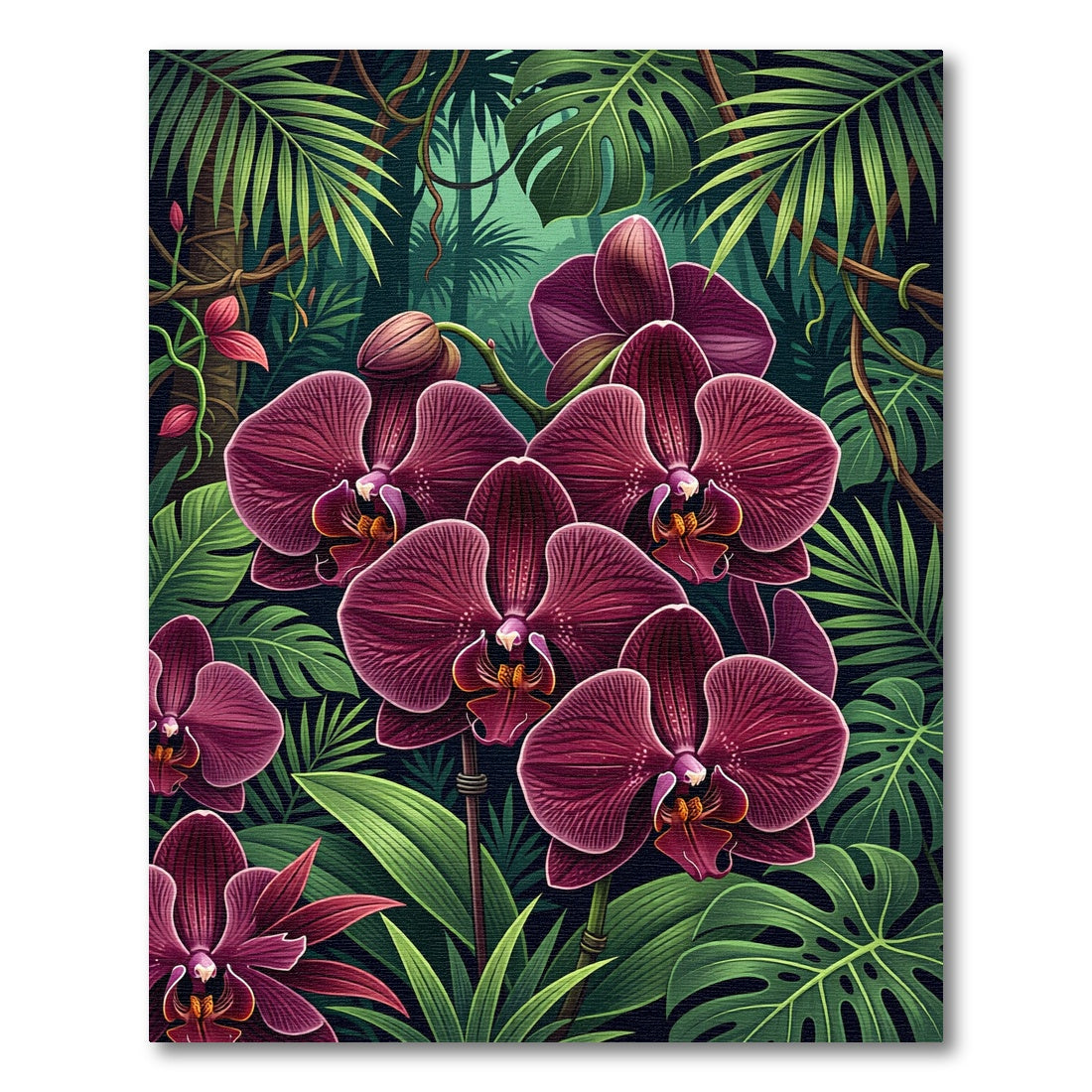 Lush Deep Purple Orchid Jungle Foliage Rug